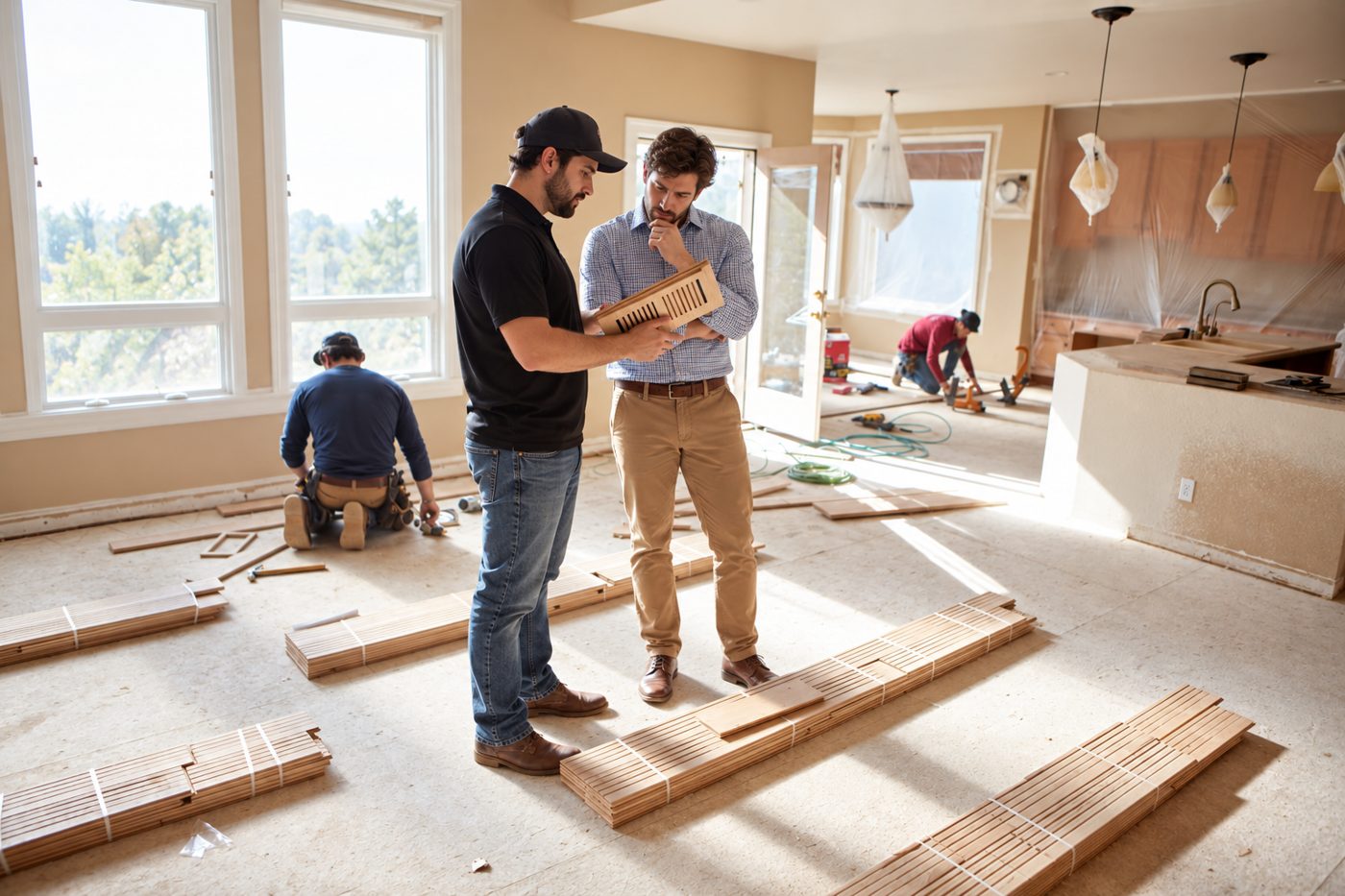 ARVO Flooring consultation in a sunlit renovation